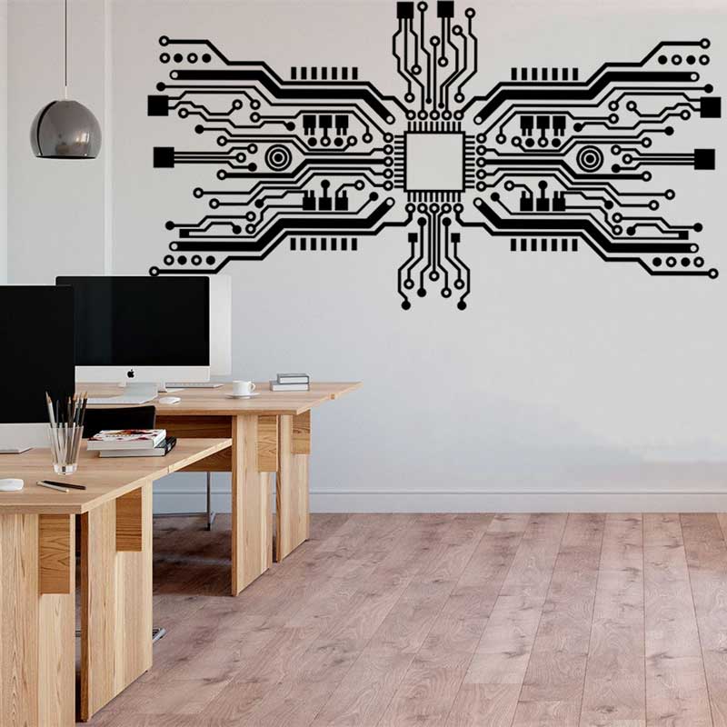 Office Tech Furniture - Stiker Dinding Chip Papan Sirkuit, Teknologi